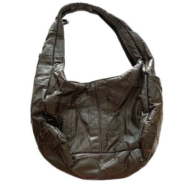 Vintage Purse Brown Leather Patchwork Design Shoulder Bag Western Grandma Rodeo - Picture 2 of 11